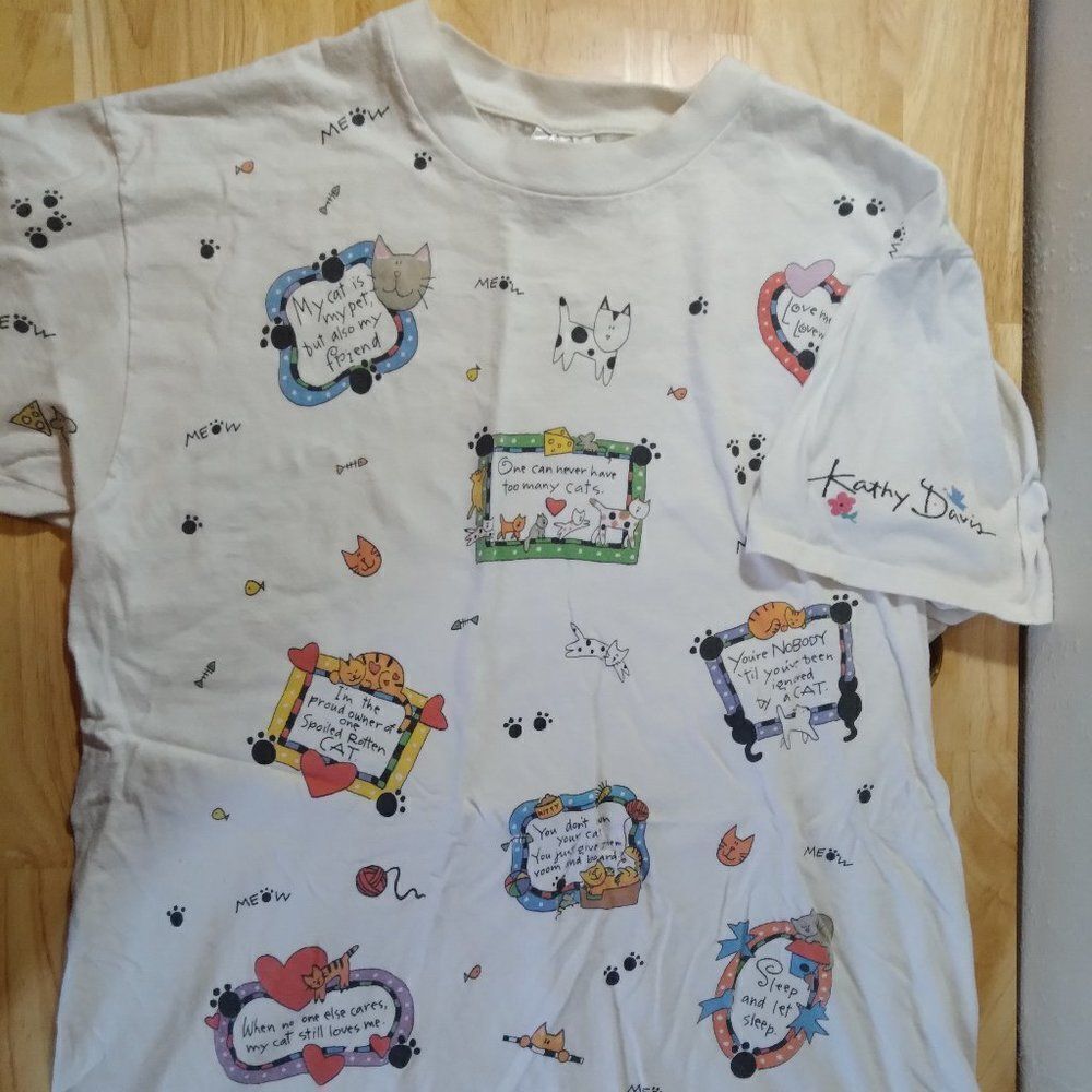 Vintage Kathy Davis Cats Illustration AOP T-Shirt